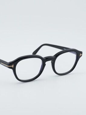 Tom Ford FT5871-B 001 Eyeglasses Black 49mm Round Frame, Blue Light Block
